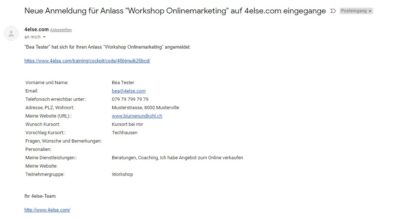 Der Organisator erhält von 4else die Information über den neuen Teilnehmer